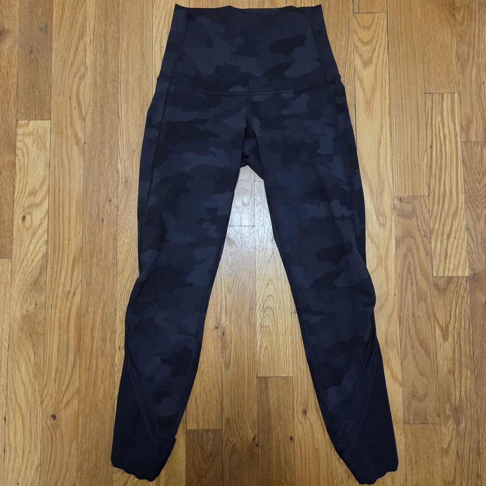 lululemon Womens Hight Rise Pace Rival Cropped Workout Leggings Black Camo‎ 2
